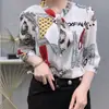 Blusa de Manga de Siete Puntos con Cuello de Lazo para Mujer 2024 Verano y Otoño Nueva Camisa Delgada que Reduce la Edad Moda Estilo Occidental para Madres