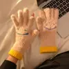 Guantes de Felpa con Cara Sonriente Lindos Sin Dedos para Pantalla Táctil Invierno Acolchados con Felpa Gruesa Estudiante Ciclismo Protección contra el Frío A prueba de Viento Guantes Cálidos