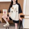 Conjunto de Duas Peças Tendência e Jovem de Algodão Puro Patchwork com Manga Curta e Shorts para Mulheres, Nova Coleção Verão 2025