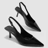 Moda de Primavera Europea y Americana Transfronteriza, Zapatos Nuevos para Mujer, Tacones de Aguja Puntiagudos con Estampado de Serpiente Negra y Hebilla, Mules de Tacón Alto