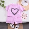Traje para niña Verano Nuevo Infantil Estilo Coreano Primavera y Verano Manga Corta Estampado Amor Moderno Suelto Shorts Conjunto de Dos Piezas