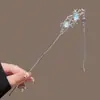 Pedra da Lua Cristal de Gelo, Presilha Antiga Estilo Chinês Fresca e Elegante com Borlas, Presilha de Cabelo de Alta Qualidade, Acessório de Cabelo Moderno Minimalista