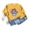 Suéter Casual de Manga Larga con Cuello Alto de Comercio Exterior de Amazon con Lazo Rojo, Estampado Divertido de Vaca, Holgado para Mujer