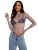 Estación independiente de Amazon Nuevo top de encaje sexy camisa hueca para mujer casual interior manga larga camisa interior de malla