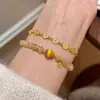Pulsera de Cuarzo Rutilado Amarillo Natural Mingtai para Mujer Estilo Moneda Lujo Ligero Sensación de Nicho Pulsera de Cristal Amarillo Pulsera de Piedra Ojo de Tigre Venta Caliente