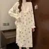 Pijama de Algodón con Nubes para Mujer, Primavera y Otoño, Nueva Camisón de Manga Larga, Estilo Coreano Dulce, Estilo Ins, Delgado, Ropa de Casa para Llevar por Encima
