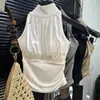[Dança de Outono] Camisole Alcinha Plissada Puramente Sedutora com Bojos e Design que Marca a Cintura para um Efeito Emagrecedor