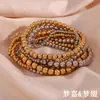 Moda Ins Europea y Americana Simple Popular Joyería de Mano Nicho Retro Acero Inoxidable Chapado en Oro de 18K Pulsera Elástica de Cuentas