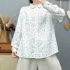 Camisa Floral de Manga Larga para Mujer 2026 con Corte Holgado, Estilo Versátil y Juvenil, Camisa Base de Gasa de Algodón de Doble Capa