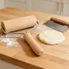 Rolo de Massa de Madeira de Faia com Rodas nas Extremidades Duplas, Rolo de Massa de Madeira para Farinha, Pastel, Macarrão, Pão, Rolo de Massa de Madeira Sólida, Ferramenta de Confeitaria para Uso Doméstico