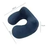 Almohada en forma de U portátil y simple inflable a presión para viajes largos y de negocios, almohada de soporte para el cuello flocada de PVC plegable para siestas en la oficina