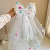 Nova Presilha de Cabelo com Laço de Pompons Coloridos Acessório de Cabelo de Princesa Presilha Bico de Pato Ornamento de Cabelo Estilo Floresta para Sessões de Fotos Meninas