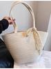Bolso de Playa Portátil Bolso de Paja Bolso de Hombro Tote Versátil para Mujer Verano 2024 Nuevo Ins Tejido Marino