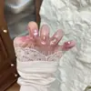 Gato Sonriente Floral Ojo de Gato Brillo Fino Almendra Diseño Arte de Uñas Portátil de Alta Gama Puntas de Uñas Postizas Transfronterizas