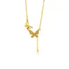 Diseño Moderno Zircón Mariposa Hueca Collar Oro de Arena Vietnamita Borla Larga Perla Falsa Cadena para Clavícula Joyería