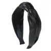 Faixa de Cabeça Heming Transfronteiriça Nova Moda Tendência Cor Sólida Couro PU Amarrada Larga Simples Diária Versátil Acessório de Cabelo