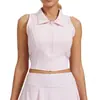 Top Deportivo Transfronterizo sin Mangas de Secado Rápido con Cuello Polo para Mujer, con Copas Fijas, Ropa de Tenis Antivibración de Corte Ajustado, Camiseta sin Mangas de Yoga para Mujer