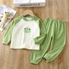 Roupas de Outono e Calças para Crianças Roupa de Casa para Crianças Médias e Grandes Pijama de Veludo Raglan de Outono e Inverno para Bebês Meninos e Meninas