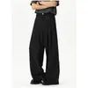 Pantalones Occidentales de Seda de Hielo con Caída para Hombre Verano Negro Corte Limpio Pierna Recta Pierna Ancha Pantalones Casuales Tacto de Alta Gama Pantalones de Traje
