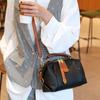 Bolsa de Piel Genuina al por Mayor, Bolso Cruzado para Mujer de Piel de Vaca de Primera Capa con Bloques de Color, Bolso de Mano Boston, Bolso con Almohadilla para el Hombro, Bolso Boston