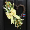 Arreglo de Corona de Flores Artificiales Hechas a Mano con Forma de Corazón de Zonghong, Decoración con Lazo Amarillo para el Día de San Valentín y el Día de la Madre Colgante de Puerta