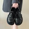 Sapatos de Couro com Solado Grosso Estilo Britânico para Mulheres 2025 Primavera e Outono Novos Versáteis Moda Cadarço Fosco e Brilhante Bico Redondo Mocas