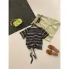 Mzi Studio Verão Feminino Estilo Coreano Barra Listrada Nó Laço Macio e Suave Uma Alça Manga Curta Camiseta 13229