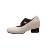 Zapatos Mary Jane cuadrados de punta cuadrada con tiras cruzadas estilo francés para mujer, nueva colección otoño 2026, tacón grueso, inspirados en el ballet, diseño de nariz de cerdo, bailarinas de punta baja