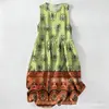 Vestido Casual de Algodón Puro con Estampado Digital Nuevo Transfronterizo, Cuello Redondo, Sin Mangas, Largo Medio, para Mujer, Verano en la Playa