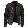 Chaqueta de Piel Sintética Transfronteriza para Hombre, Casual de Negocios con Cuello Alto, Cremallera, Estilo Británico, Chaqueta de Motocicleta para Hombre