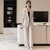 Conjunto de duas peças para mulheres, calça longa de perna larga e blazer, estilo transfronteiriço, para primavera e outono, com um estilo de alta qualidade, elegante e profissional, atacado