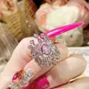 Camelia Retro Nuevo Corte Flor de Hielo Acero de Alto Carbon Huevo de Paloma Fanta Rubí Colgante Anillo de Piedras Preciosas de Colores Medievales Chapado en Oro de 18K