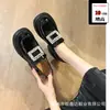968-37 Mocasines de Suela Gruesa para Mujer con Hebilla Cuadrada de Pedrería, Tacón Grueso, Zapatos Pequeños de Cuero Versátiles, Zapatos para Aumentar Altura de 10 cm para Mujeres Petites