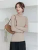 Camiseta básica de punto de cuello alto grueso de hilo hilado con núcleo de lana de dos piezas para mujer, nuevo suéter de otoño e invierno con sensación de alta gama, top ajustado
