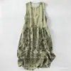 Vestido Casual de Algodón Puro con Estampado Digital Nuevo Transfronterizo, Cuello Redondo, Sin Mangas, Largo Medio, para Mujer, Verano en la Playa