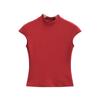 AP24044-24 primavera nuevo estilo europeo y americano color sólido simple básico cuello alto pequeño manga corta voladora ajustado top camiseta