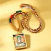 Pingente de Thangka Tibetano Oito Grandes Protetores Thangka Semi-pintado à Mão Concha de Liga Metálica Pintada a Ouro com Corda de Cinco Cores