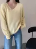 Suéter de Tricô com Gola V, Tecido Macio, Peso Pesado, Escovado, Fio 28, Seda de Amora e Caxemira para Mulheres, Outono/Inverno 26 Sweater Escovado