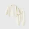 Conjunto quente para bebê para primavera, outono e inverno, segunda pele infantil com forro de fleece, parte de cima e de baixo separadas, unissex, mistura de lã e seda, top e calça de outono