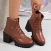 Botines versátiles de moda de talla grande con cordones y puntera redonda, nuevos de moda primavera/otoño 2026, cómodos, con tacón grueso, botas estilo Martin