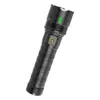 Linterna de zoom retráctil, luz trasera COB, tira fluorescente colorida, luz de advertencia, pantalla de potencia LED, recargable por USB