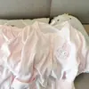 Pijama Dulce Rosa Estilo Coreano para Mujer Verano Cuello Redondo Manga Corta Shorts Ribete de Encaje Conjunto Ropa de Casa