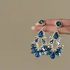 Brincos de Franja com Diamantes Azuis Cintilantes Retrô, Luxo de Nicho, Moda Exquisita, Sensação de Alto Padrão, Versáteis Elegantes Brincos de Festa para Mulheres