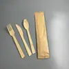 Talheres Descartáveis, Bolo Steak, Pacote de Refeição Ocidental, Faca, Garfo e Colher de Madeira Bambu, Conjunto de Três Peças, Biodegradável