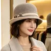 100% lujoso sombrero de cubo cálido de mezcla de lana para otoño e invierno con ala enrollada, sombrero casual de equitación que adelgaza el rostro, sombrero de cubo, sombrero de pescador para mujer