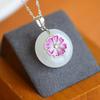 Collar de estilo étnico en plata s925 con incrustaciones de esmalte y flor de cerezo, colgante con hebilla de seguridad de jade hetiano natural