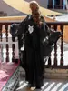 Camisa Negra Jacquard Batwing Bordada con Borlas, Talla Grande, Bata Suelta y Elegante Ba5212