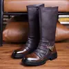 Botas de Cano Alto com Fivela Vintage Transfronteiriças, Sola Grossa, Antiderrapante, Resistente ao Desgaste, Zíper Lateral, Botas Longas Emagrecedoras, Botas de Cano Médio para Dropshipping de Comércio Exterior
