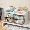 Porta-lápis de desenho de grande capacidade, gaveta transparente, caixa de armazenamento em formato de coelho, adequado para crianças, meninas, estudantes e mesas de escritório
