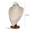Soporte de Exhibición para Collares de Madera Maciza Color Nogal, Maniquí de Cuello, Soporte para Colgantes y Joyería, Soporte para Joyería de Cuello de Retrato, Superficie de Terciopelo de Cuero, Blanco y Negro